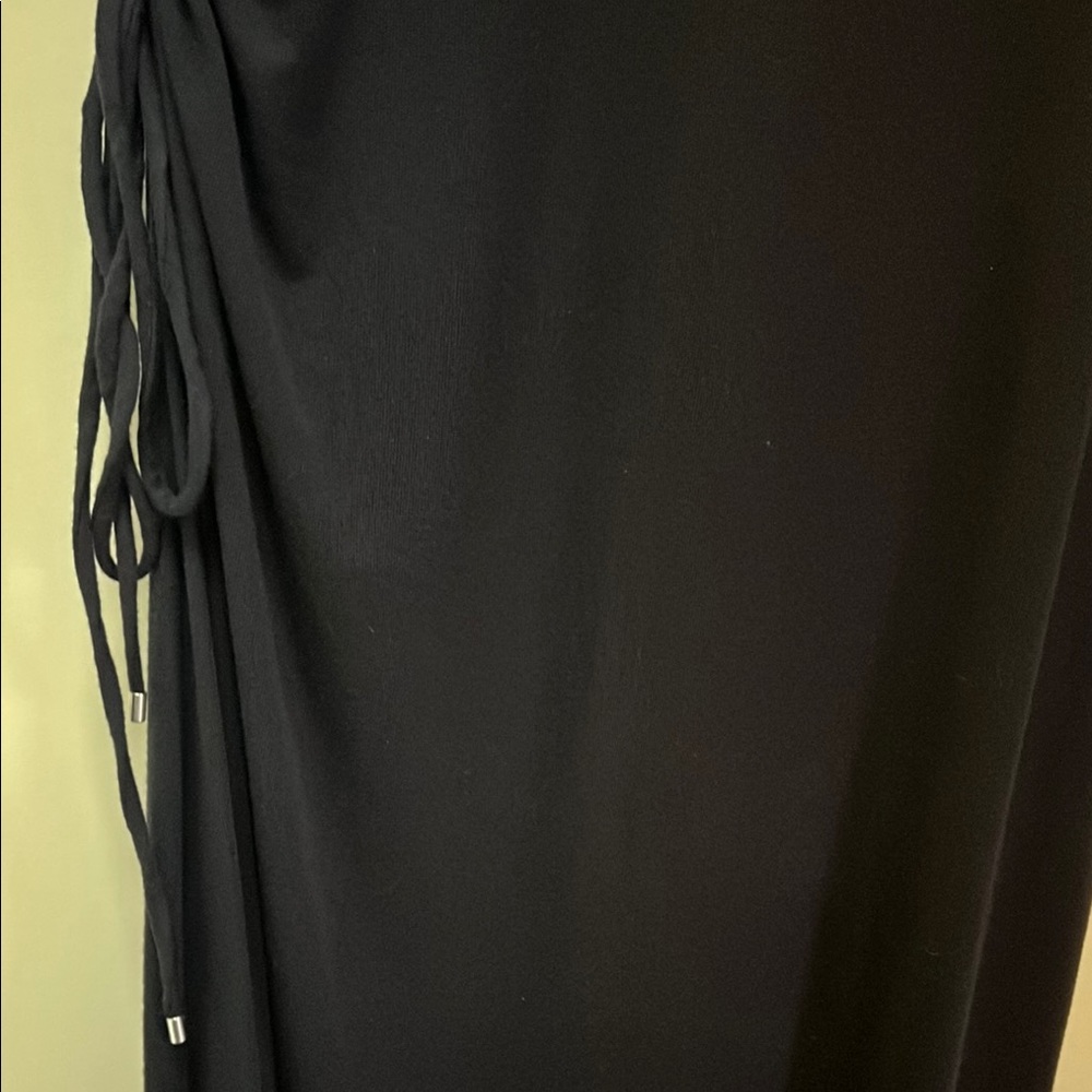 Theory Ruched Front Slit Midi Dress Sz M Black - Picture 6 of 7